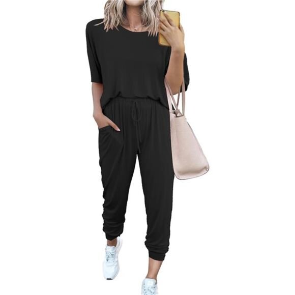 Womens 2 Piece Outfit Short Sleeve Pullover Tops Tracksuits - Picture 1 of 7